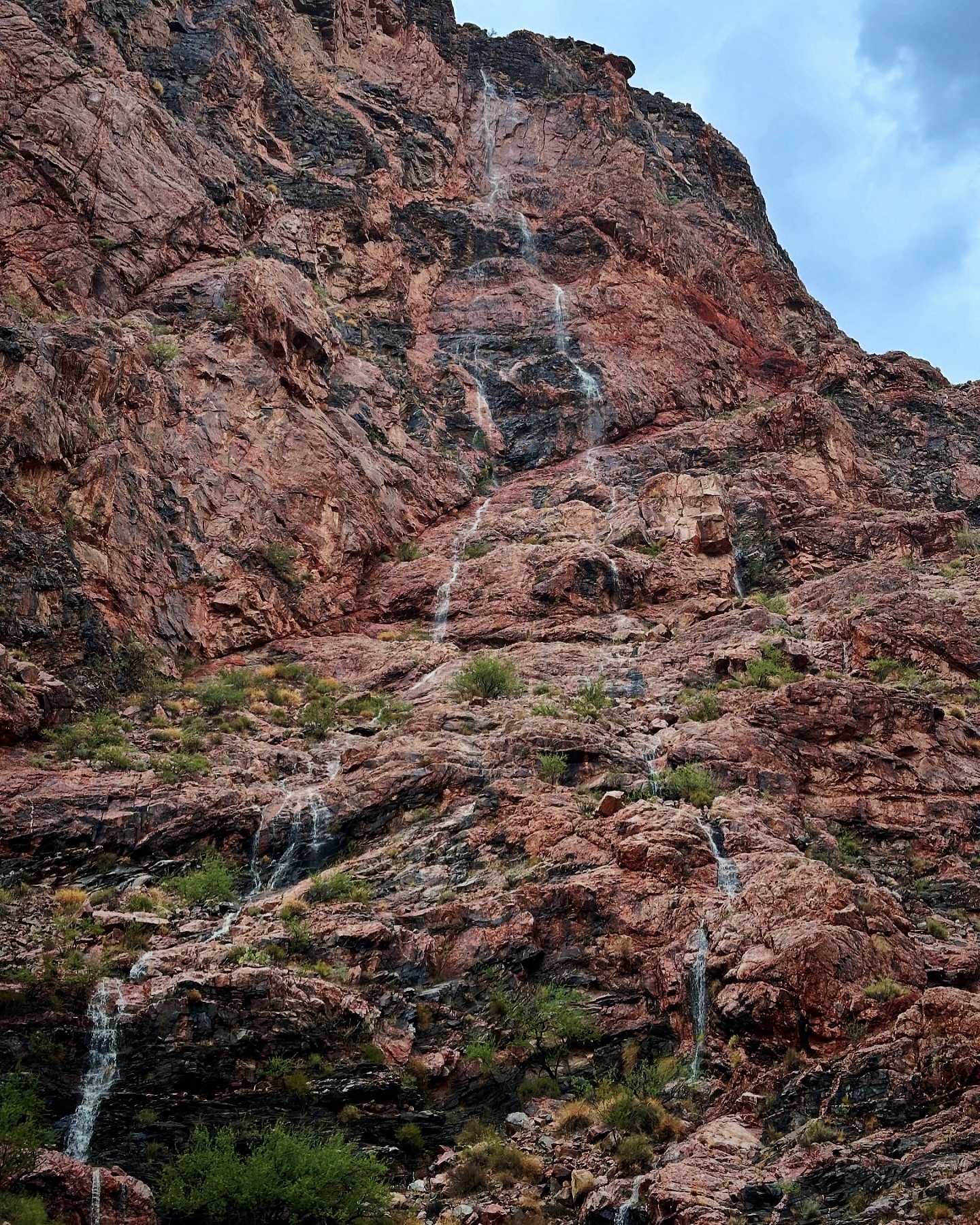 Temporary waterfall in Grand Canyon during a monsoon storm