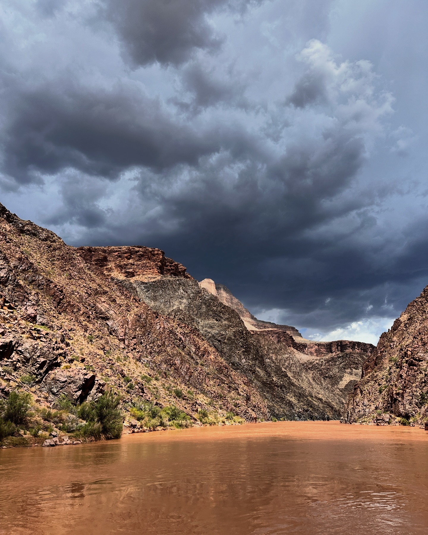 Muddy Colorado River during Grand Canyon monsoon season