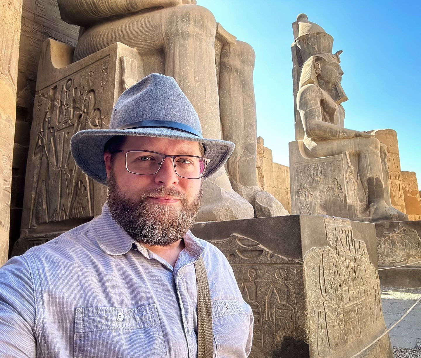 Seated statues of Ramesses II at Luxor Temple in Egypt