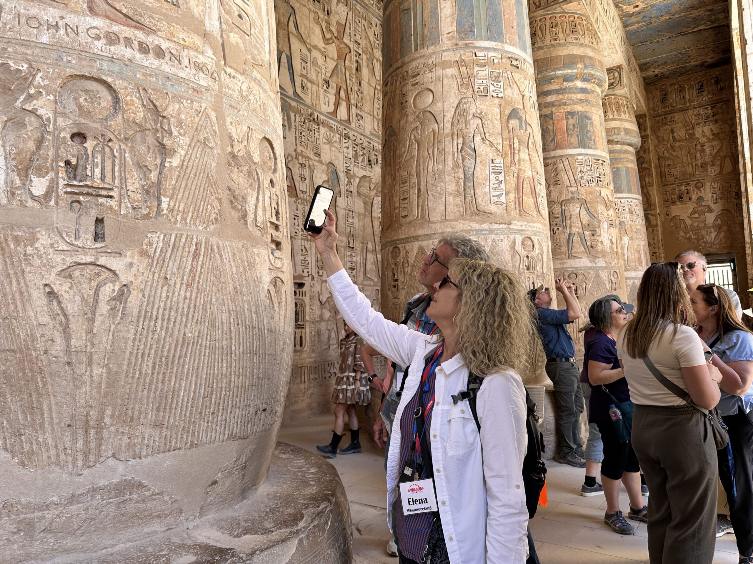 2026 biblical Egypt tour group examining the Temple of Horus at Edfu in Egypt